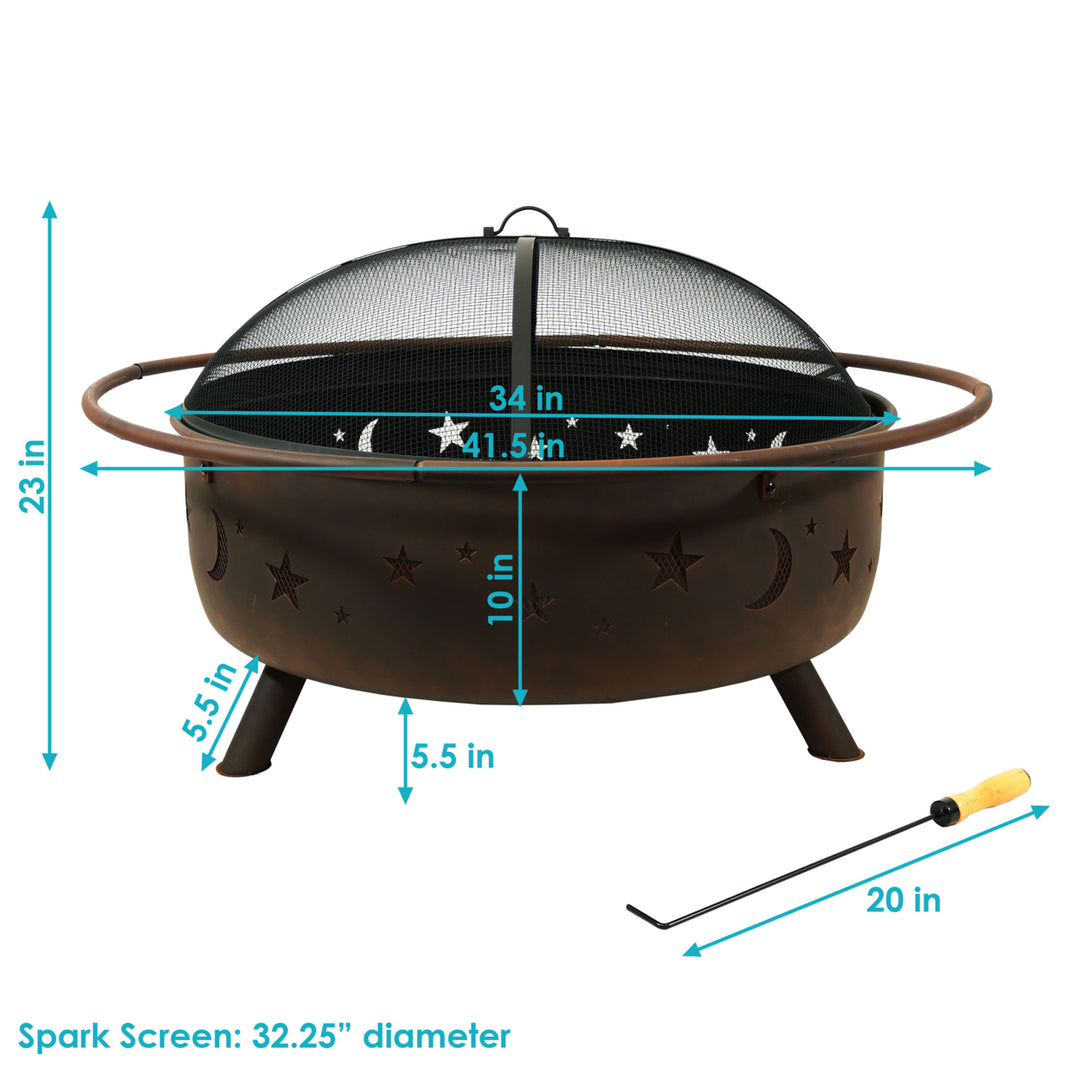 Sunnydaze 42 in Cosmic Steel Fire Pit with Spark Screen and Poker Image 4