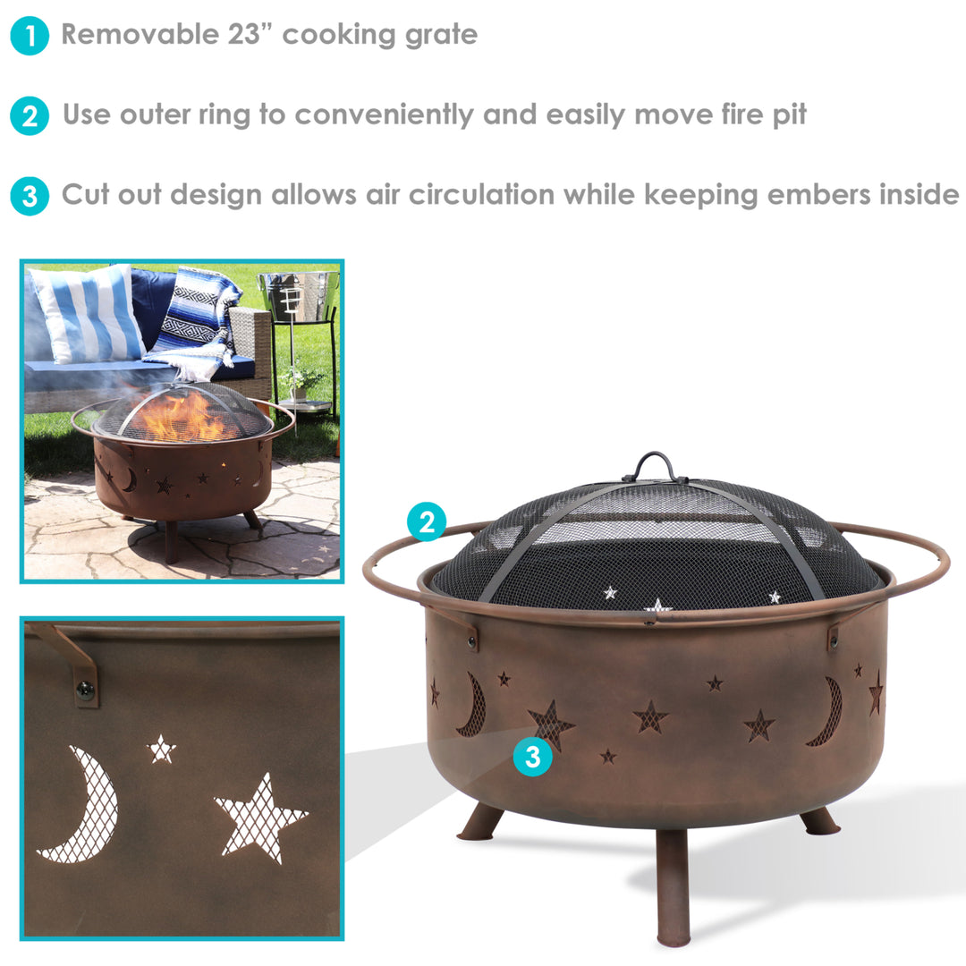 Sunnydaze 30 in Cosmic Steel Fire Pit with Spark Screen, Poker, and Grate Image 2