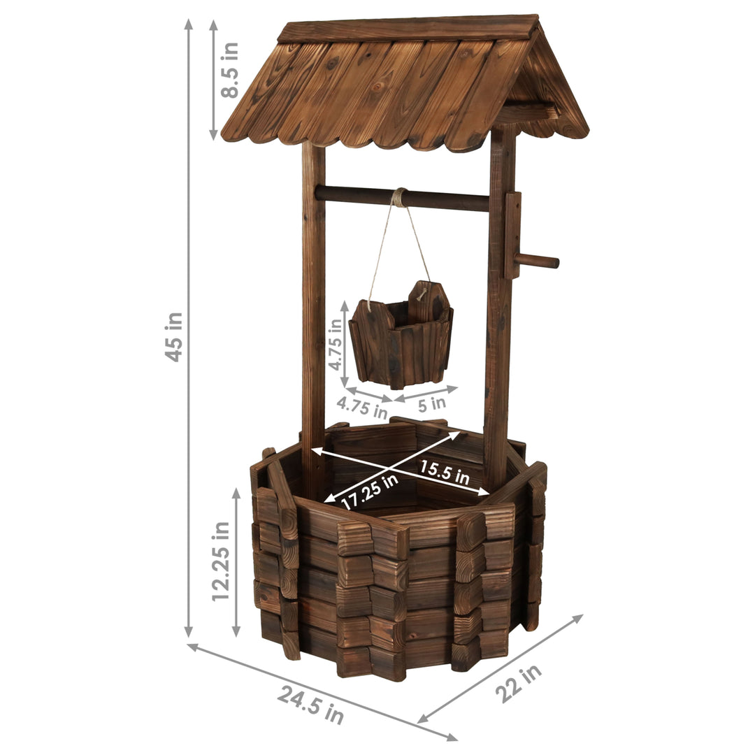 Sunnydaze 45 in 2-Tier Wooden Fir Wishing Well Hanging Garden Planter Image 3