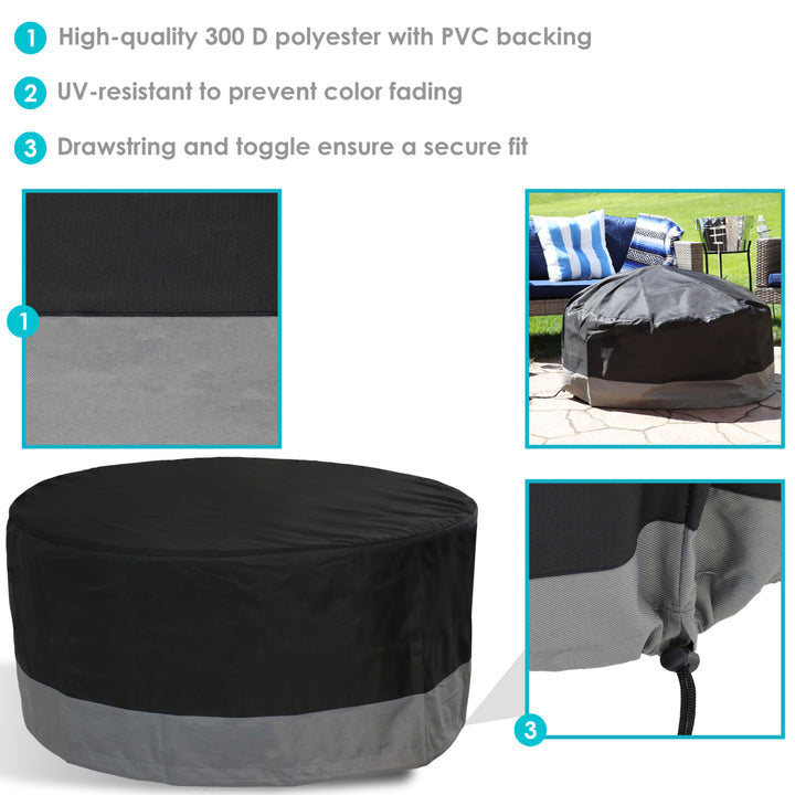 Sunnydaze 80 in 2-Tone Polyester Round Outdoor Fire Pit Cover - Gray/Black Image 2