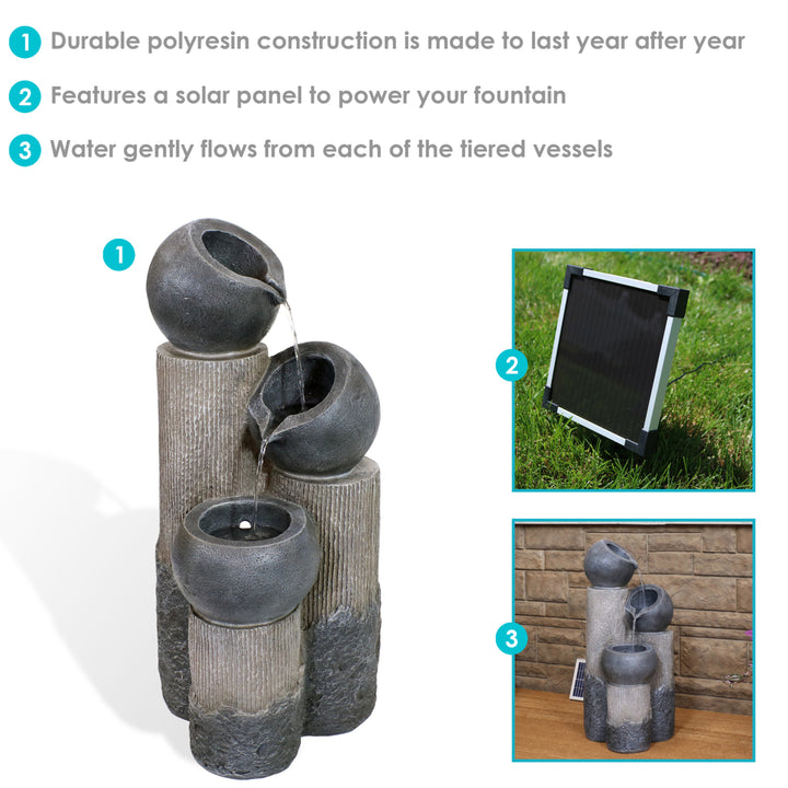 Sunnydaze Cascading Tiered Cups Solar Water Fountain with Battery - 31 in Image 2