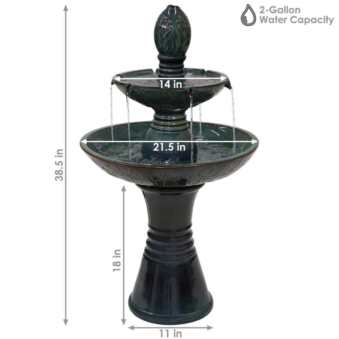 Sunnydaze Double Tier Ceramic Outdoor 2-Tier Water Fountain with Lights Image 3