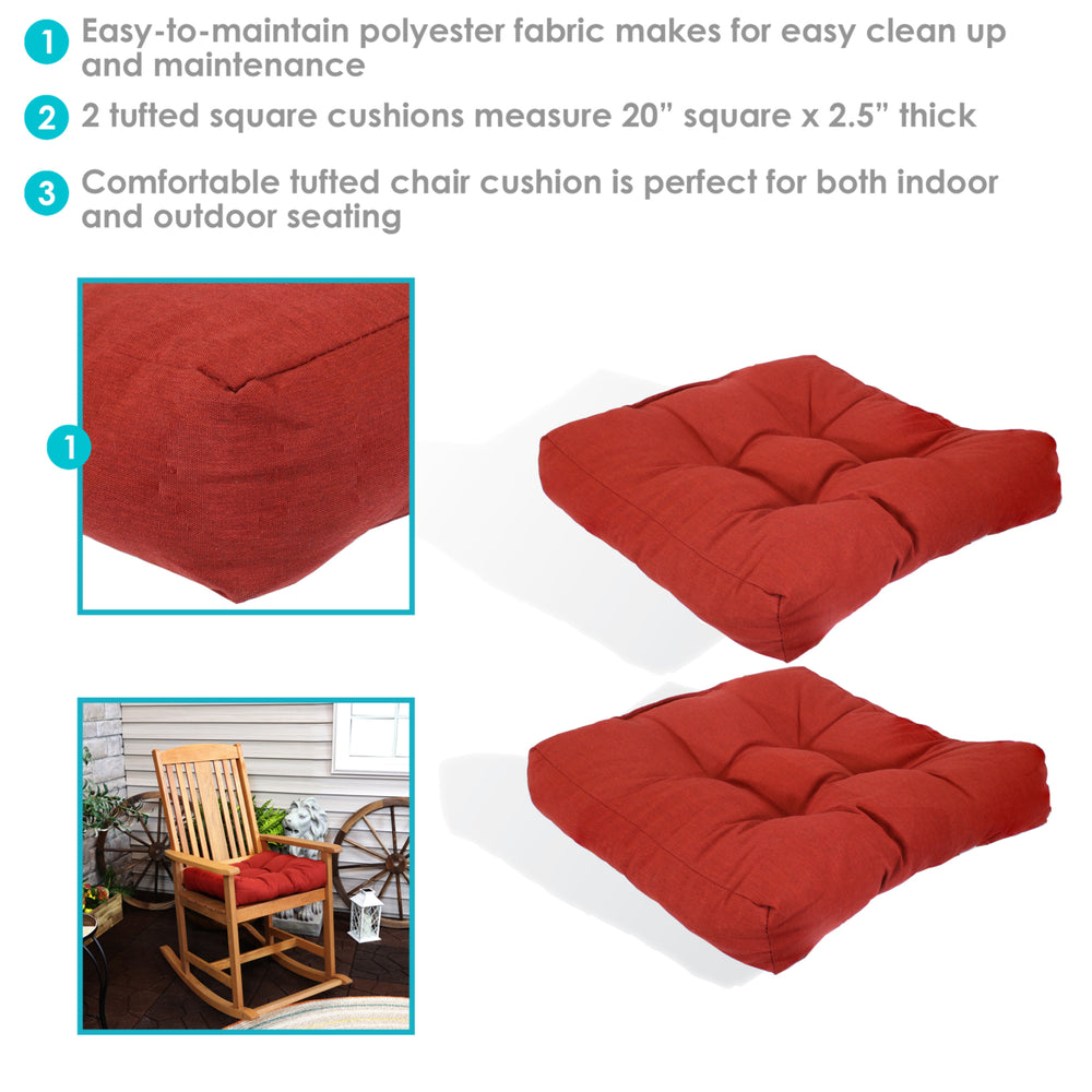 Sunnydaze Outdoor Square Olefin Tufted Seat Cushions - Brick Red - Set of 2 Image 2