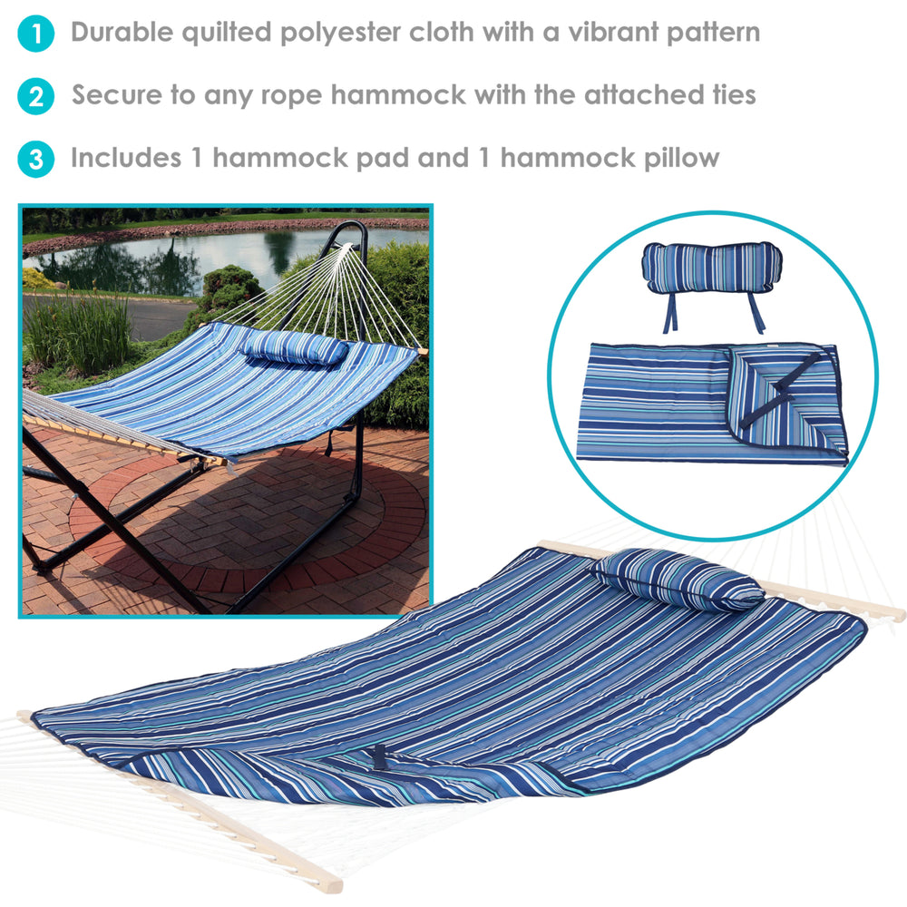 Sunnydaze Outdoor Polyester Hammock Pad and Pillow Set - Breakwater Stripe Image 2