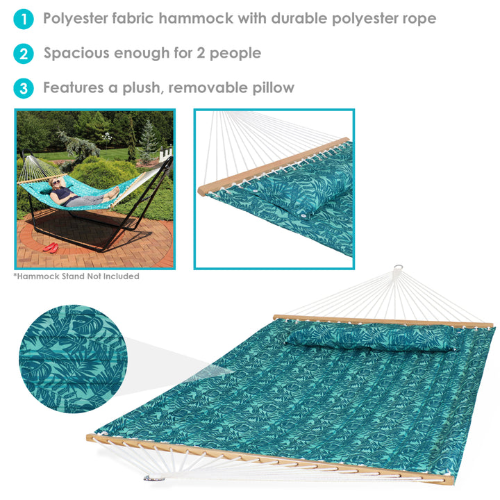 Sunnydaze Large Quilted Hammock with Spreader Bar and Pillow - Blue Tropics Image 2