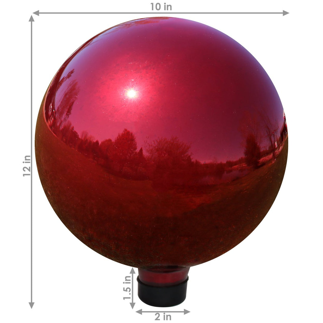 Sunnydaze Mirrored Glass Gazing Globe - 10 in - Red - Set of 2 Image 3