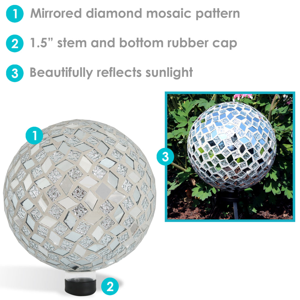 Sunnydaze Mirrored Diamond Mosaic Gazing Globe - 10 in - Gray - Set of 2 Image 2