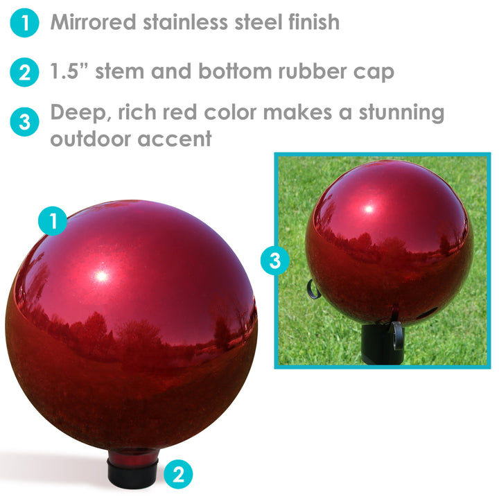 Sunnydaze Mirrored Glass Gazing Globe - 10 in - Red - Set of 2 Image 2