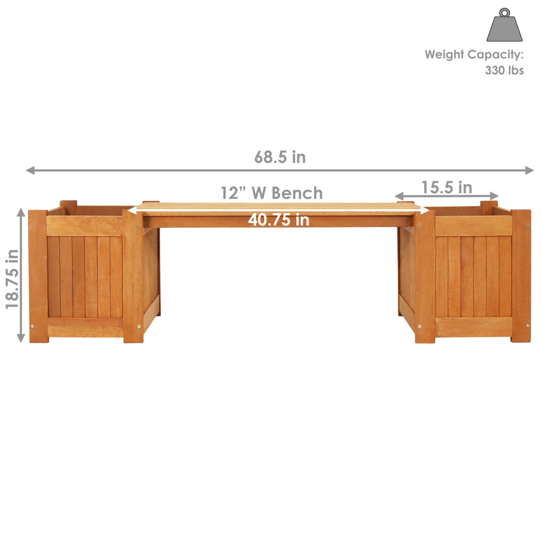 Sunnydaze Meranti Wood Outdoor Bench with Planter Boxes Image 3