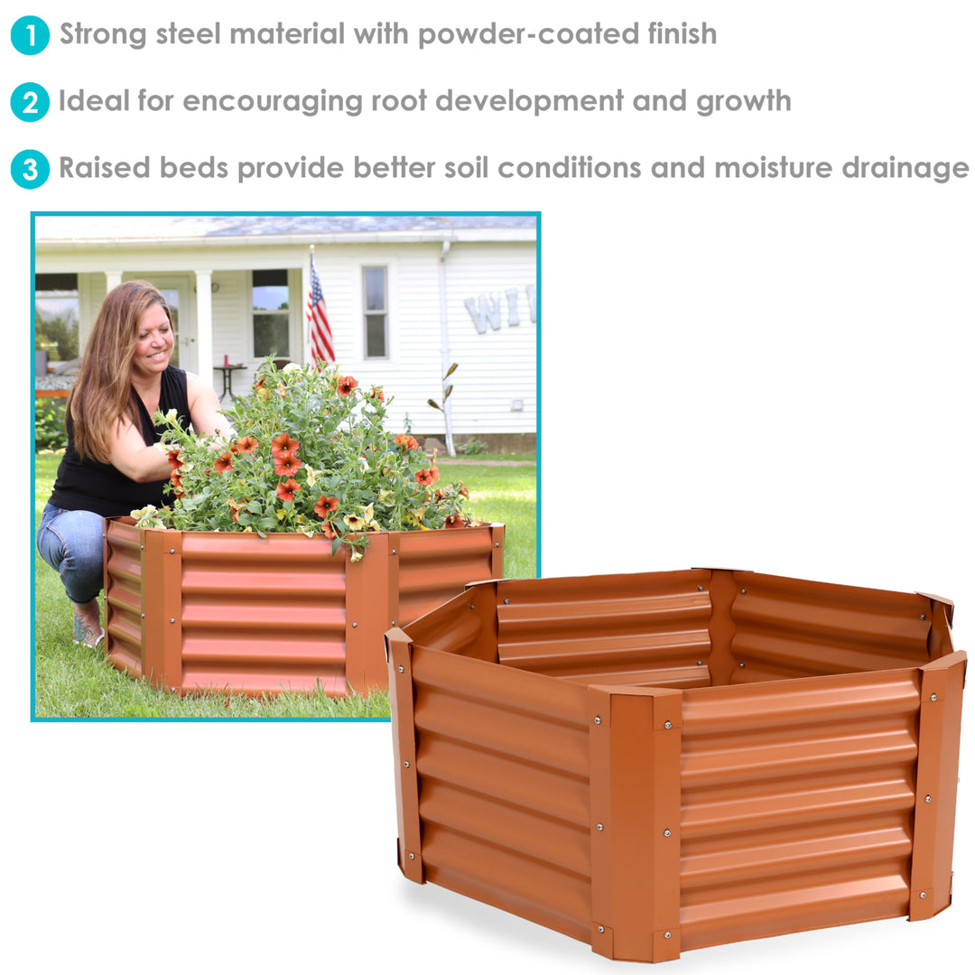 Sunnydaze Powder-Coated Steel Hexagon Raised Garden Bed - Brown - 41 in Image 2