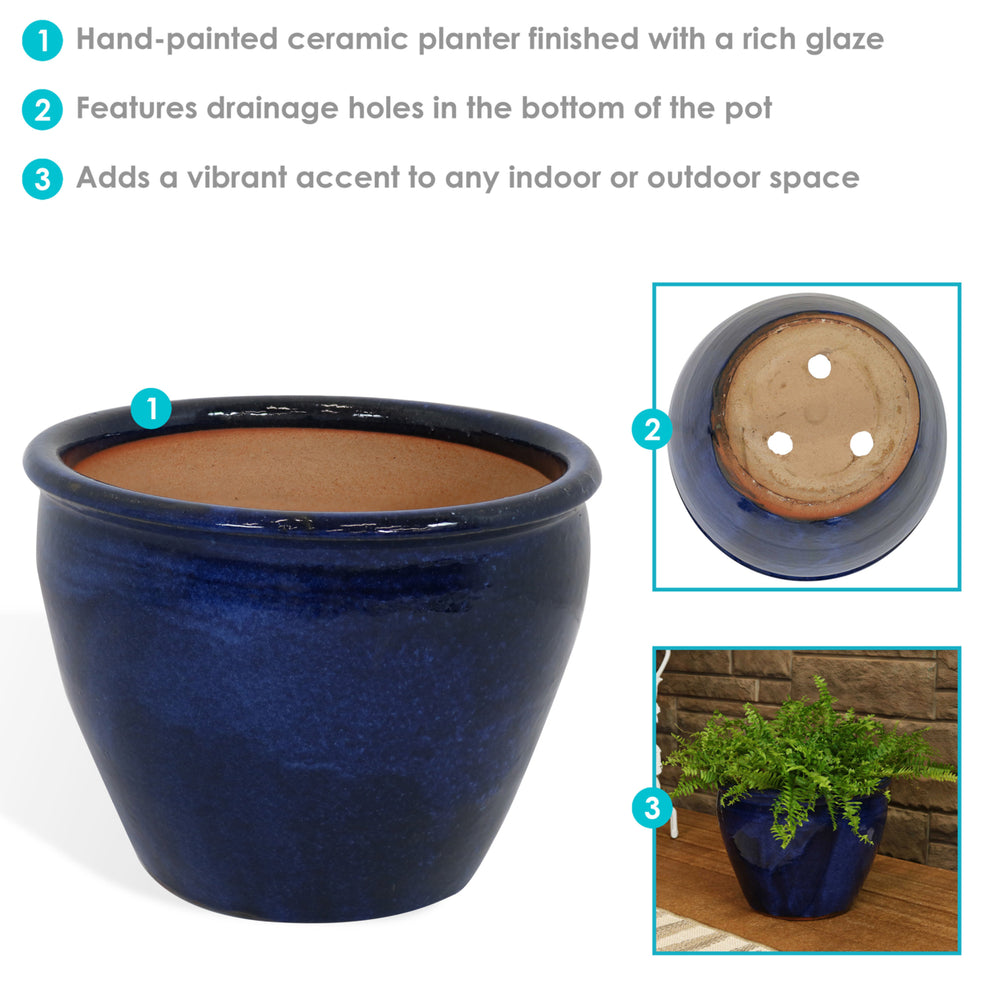 Sunnydaze 15 in Chalet High-Fired Glazed Ceramic Planter - Imperial Blue Image 2