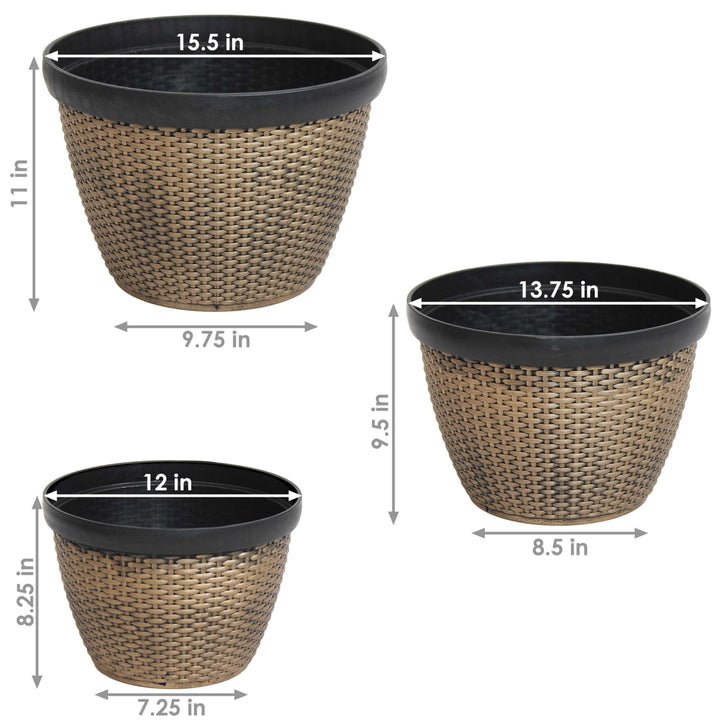 Sunnydaze Resin Basketweave Outdoor Planter 12 in, 13 in, 15 in - Set of 3 Image 3