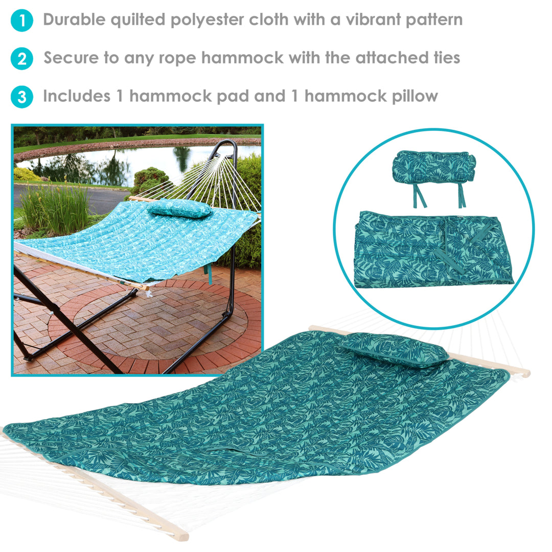 Sunnydaze Outdoor Polyester Hammock Pad and Pillow Set - Cool Blue Tropics Image 4