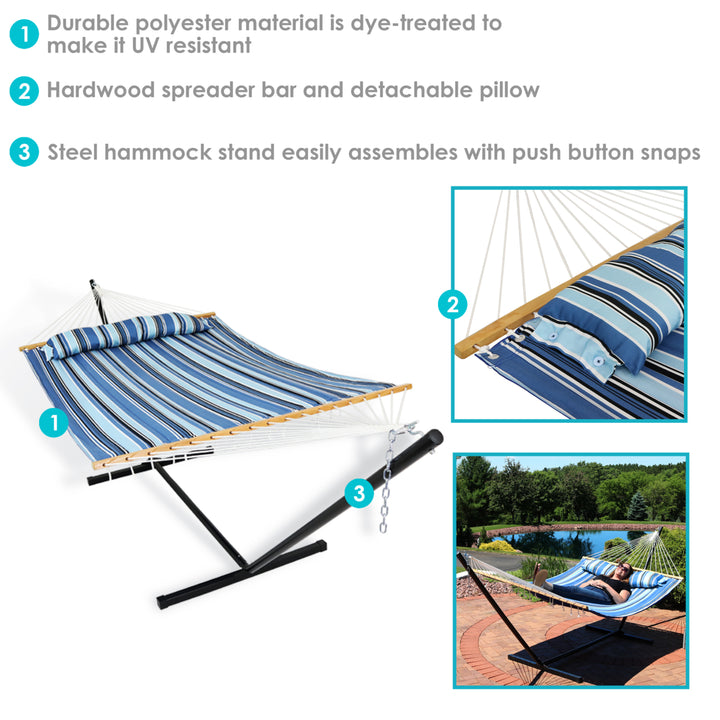 Sunnydaze 2-Person Quilted Fabric Hammock with Steel Stand - Misty Beach Image 2