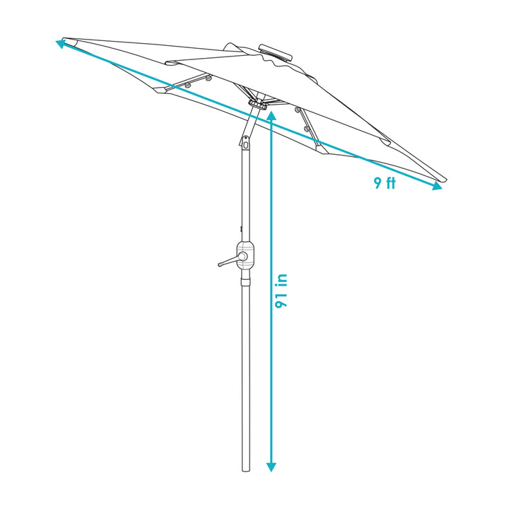 Sunnydaze 9 ft Solar Patio Umbrella with Lights, Tilt, and Crank - Beige Image 3