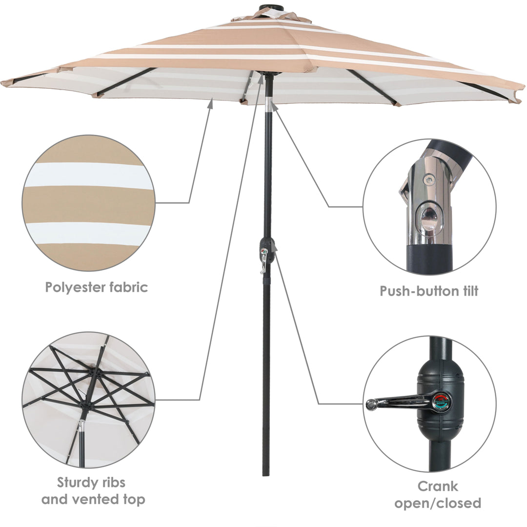 Sunnydaze 9 ft Solar Patio Umbrella with Lights, Tilt, and Crank - Beige Image 4