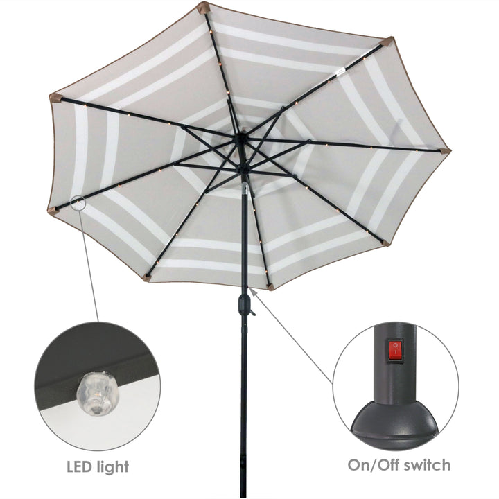 Sunnydaze 9 ft Solar Patio Umbrella with Lights, Tilt, and Crank - Beige Image 8