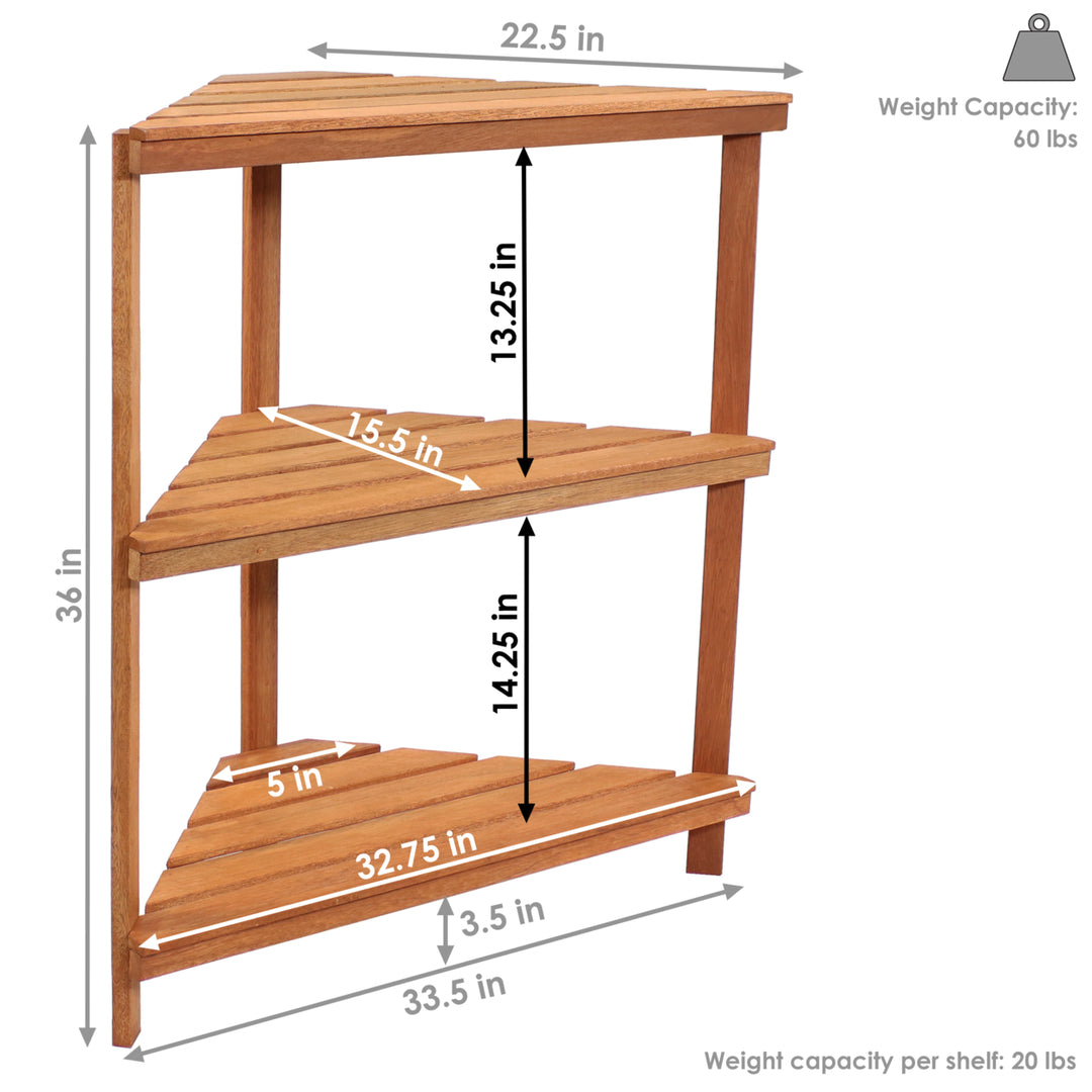 Sunnydaze Meranti Wood/Teak Oil Finish 3-Tier Corner Plant Stand - 36 in Image 3