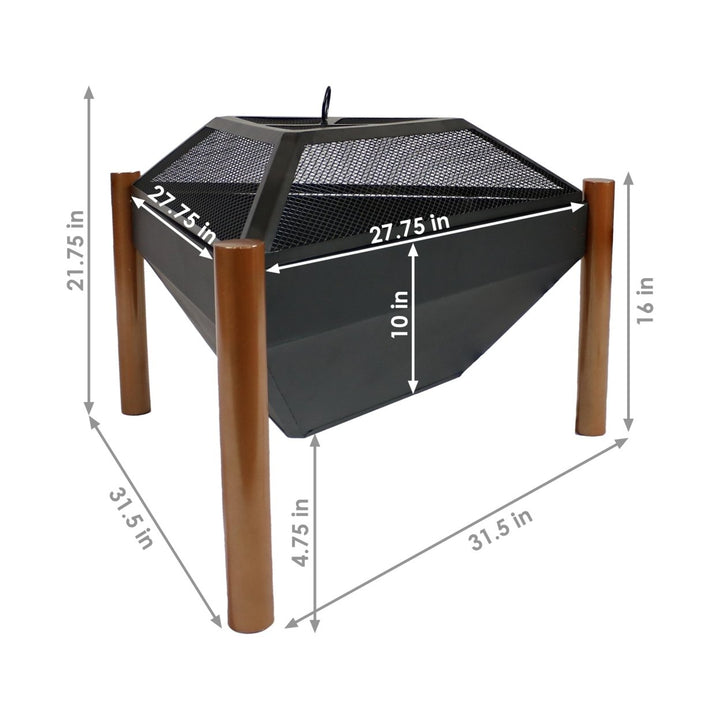 Sunnydaze 31 in Triangle Steel Fire Pit Table with Grate, Poker, and Screen Image 3