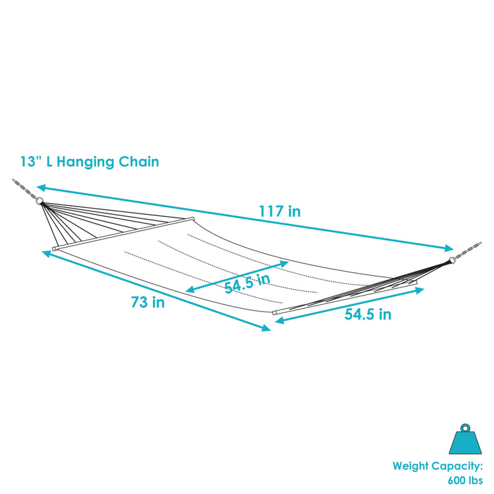 Sunnydaze Large Woven Hammock with Spreader Bar and Fringe - Lagoon Stripes Image 3