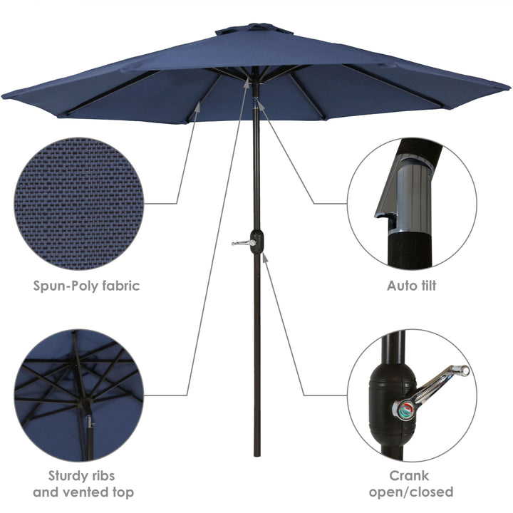 9 ft Aluminum Patio Umbrella with Tilt and Crank - Navy Blue by Sunnydaze Image 3
