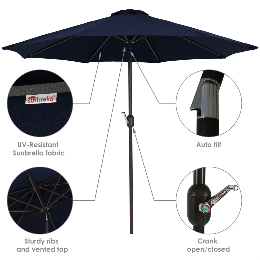 Sunnydaze 9 ft Sunbrella Patio Umbrella with Tilt and Crank - Navy Blue Image 2