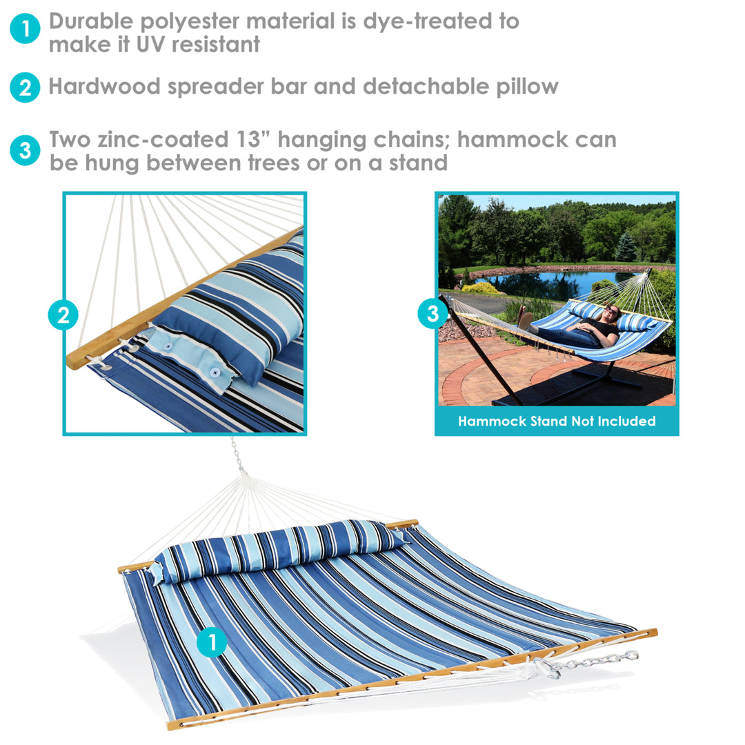 Sunnydaze Large Quilted Hammock with Spreader Bar and Pillow - Misty Beach Image 2