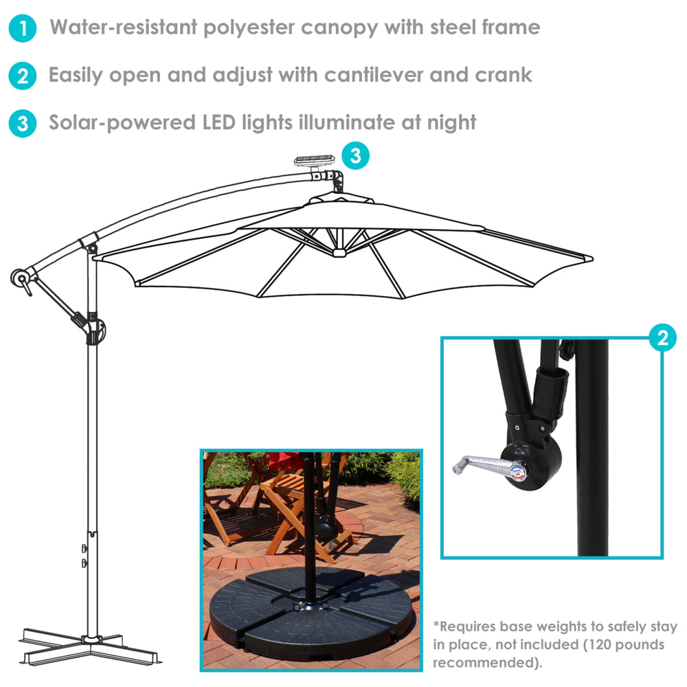 Sunnydaze 9.5 ft Solar Cantilever Offset Patio Umbrella - Emerald Image 2