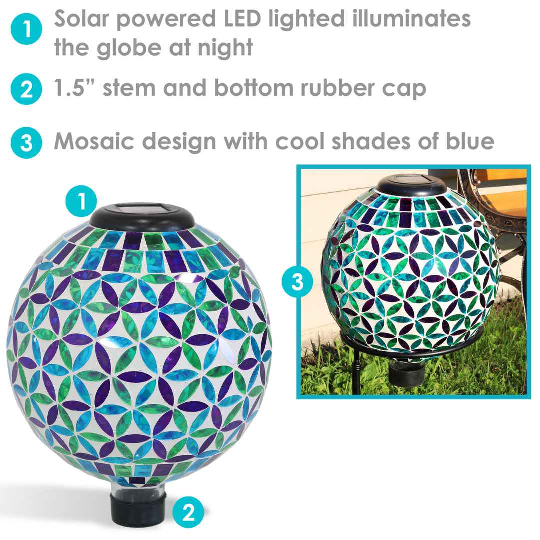 Sunnydaze Cool Blooms Glass Gazing Ball with Solar Light - 10 in Image 2