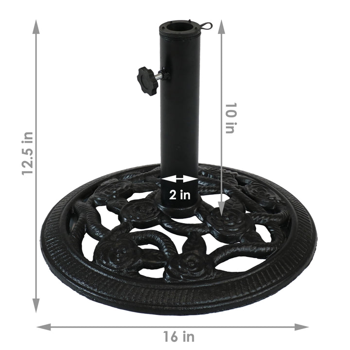 Sunnydaze 16 in Rose Blossom Cast Iron Round Patio Umbrella Base - Black Image 3