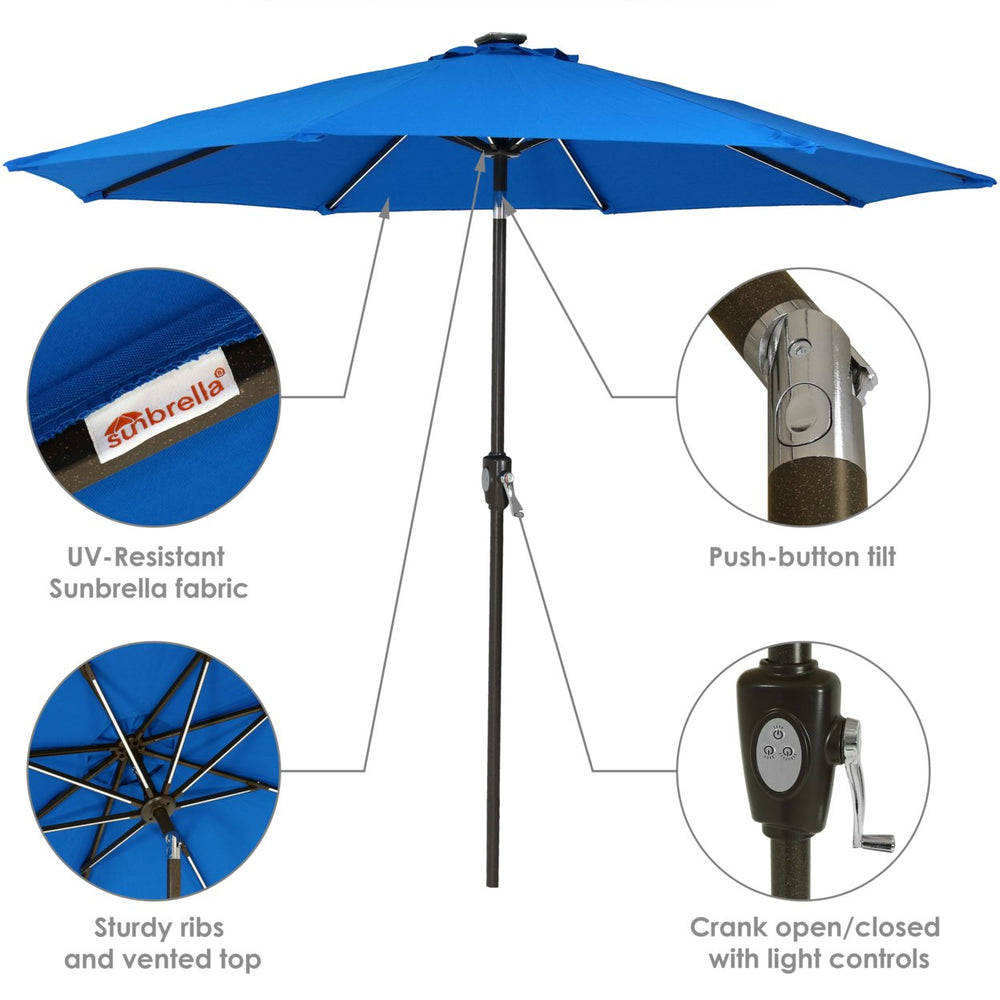 Sunnydaze 9 ft Solar Sunbrella Patio Umbrella with Tilt - Pacific Blue Image 2