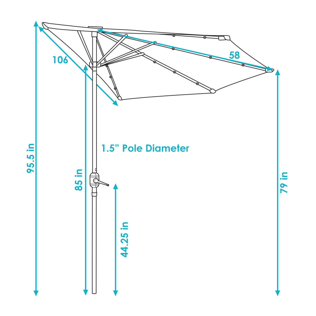 Sunnydaze 9 ft Solar Steel Half Patio Umbrella with Crank - Red Image 3