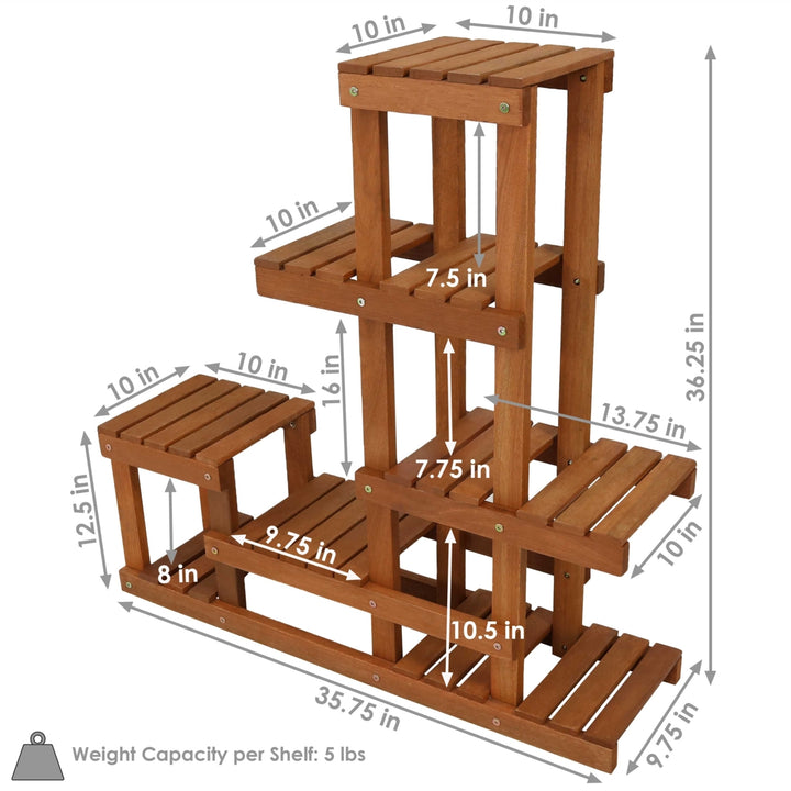 Sunnydaze Meranti Wood Multi-Shelf Plant Stand with Teak Oil Finish - 36 in Image 3