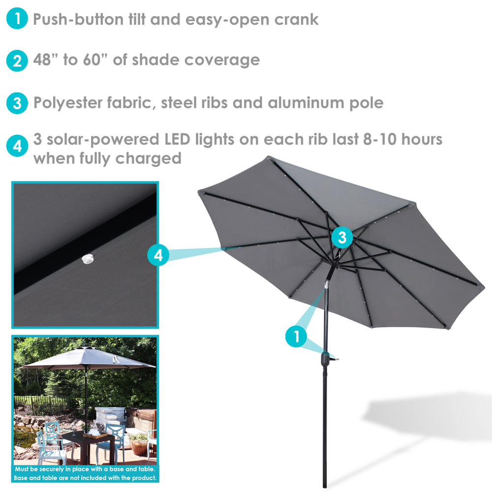 Sunnydaze 9 ft Solar Aluminum Patio Umbrella with Tilt and Crank - Gray Image 2