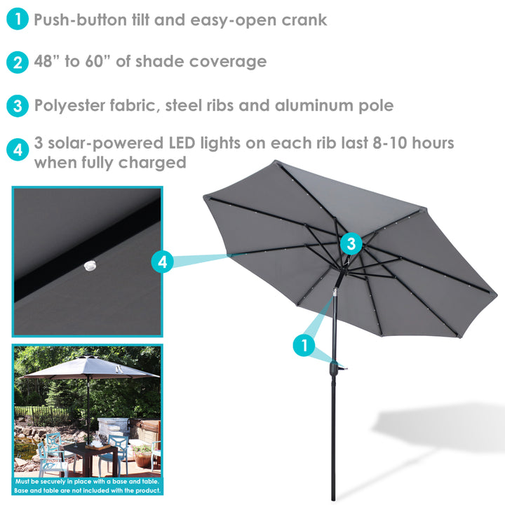 Sunnydaze 9 ft Solar Aluminum Patio Umbrella with Tilt and Crank - Gray Image 2