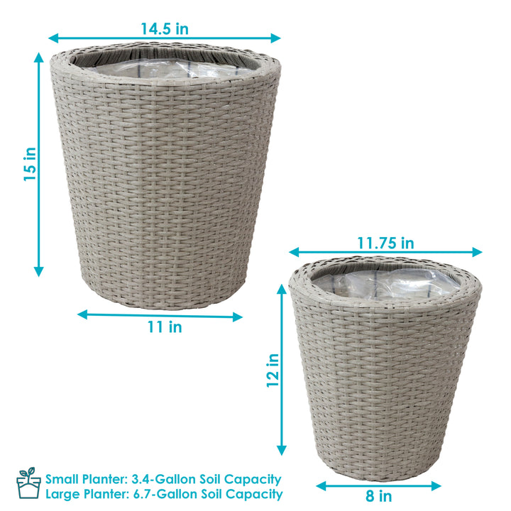 Sunnydaze Polyrattan Indoor Round Planter - Gray - 14.5 in, 11.75 in Image 3