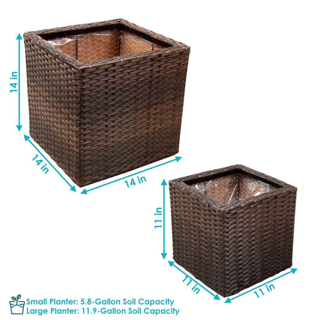 Sunnydaze Polyrattan Indoor Square Planter - Brown - 11 in, 14 in Image 3