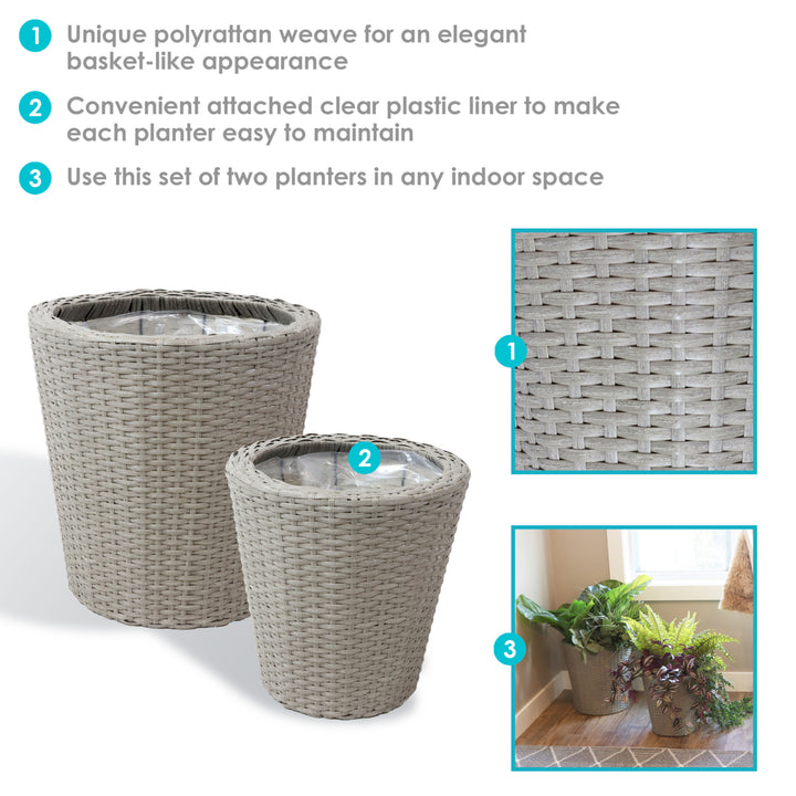 Sunnydaze Polyrattan Indoor Round Planter - Gray - 14.5 in, 11.75 in Image 2