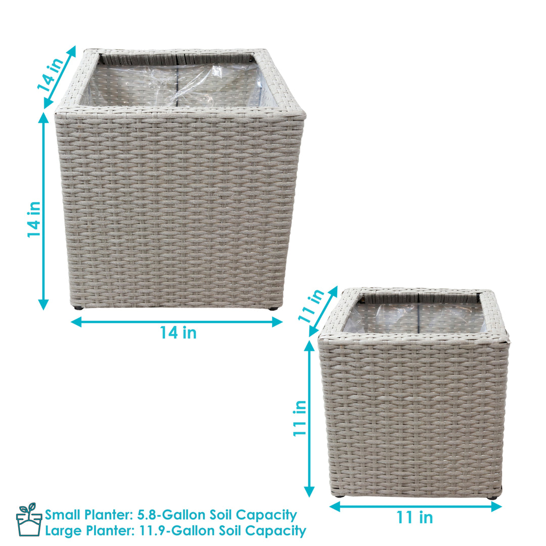 Sunnydaze Polyrattan Indoor Square Planter - Gray - 11 in, 14 in Image 3