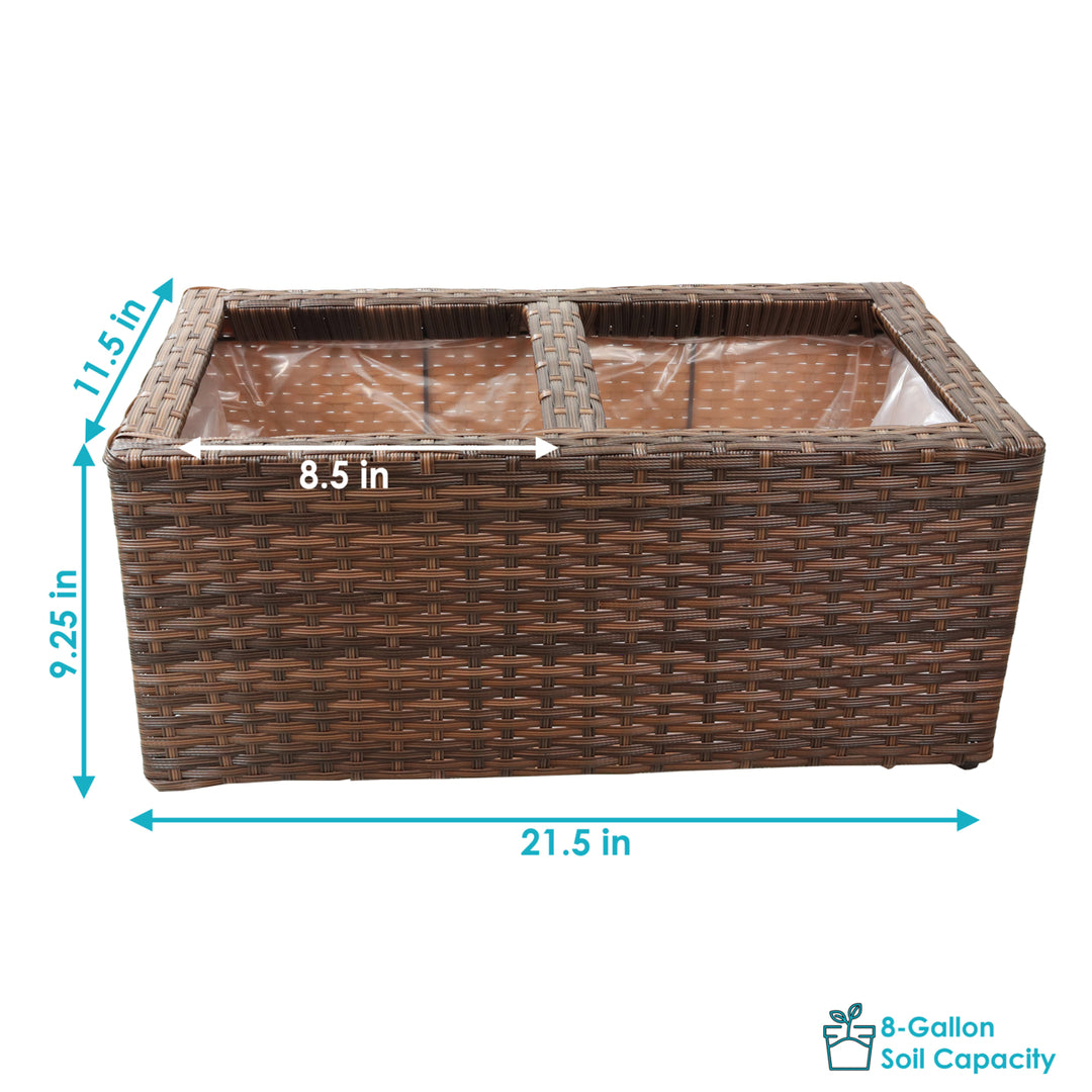 Sunnydaze Polyrattan Indoor Rectangle Planter - Brown - Set of 2 Image 3