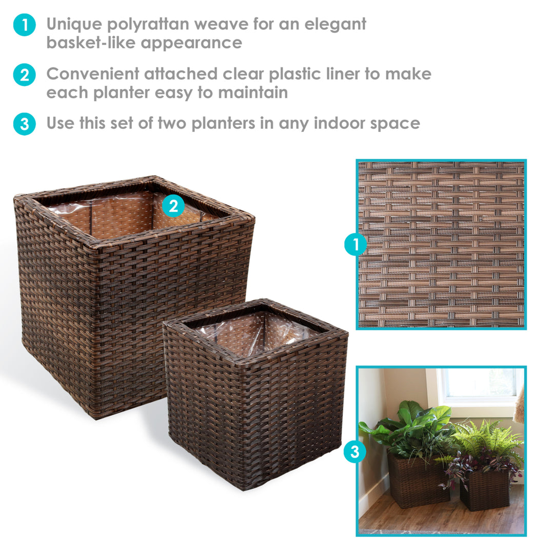 Sunnydaze Polyrattan Indoor Square Planter - Brown - 11 in, 14 in Image 2