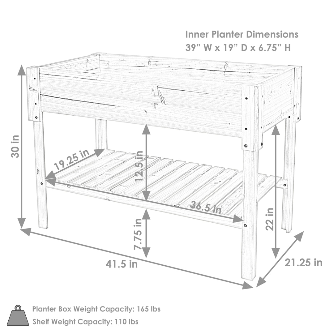 Sunnydaze Stained Wooden Raised Garden Bed Planter Box with Shelf - 42 in Image 3