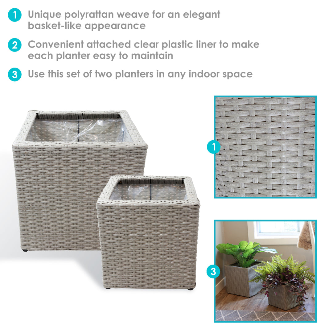 Sunnydaze Polyrattan Indoor Square Planter - Gray - 11 in, 14 in Image 2