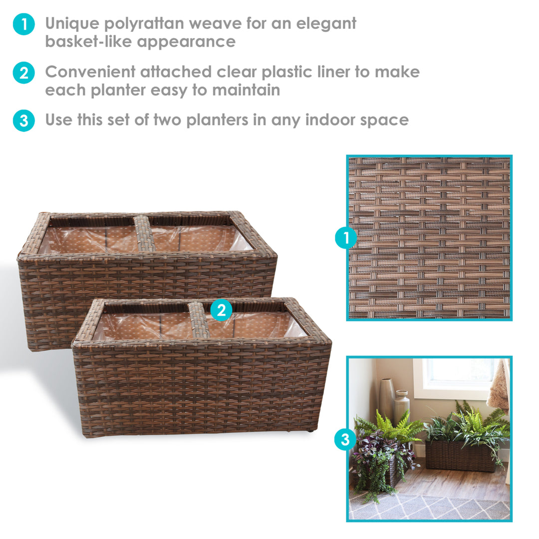 Sunnydaze Polyrattan Indoor Rectangle Planter - Brown - Set of 2 Image 2