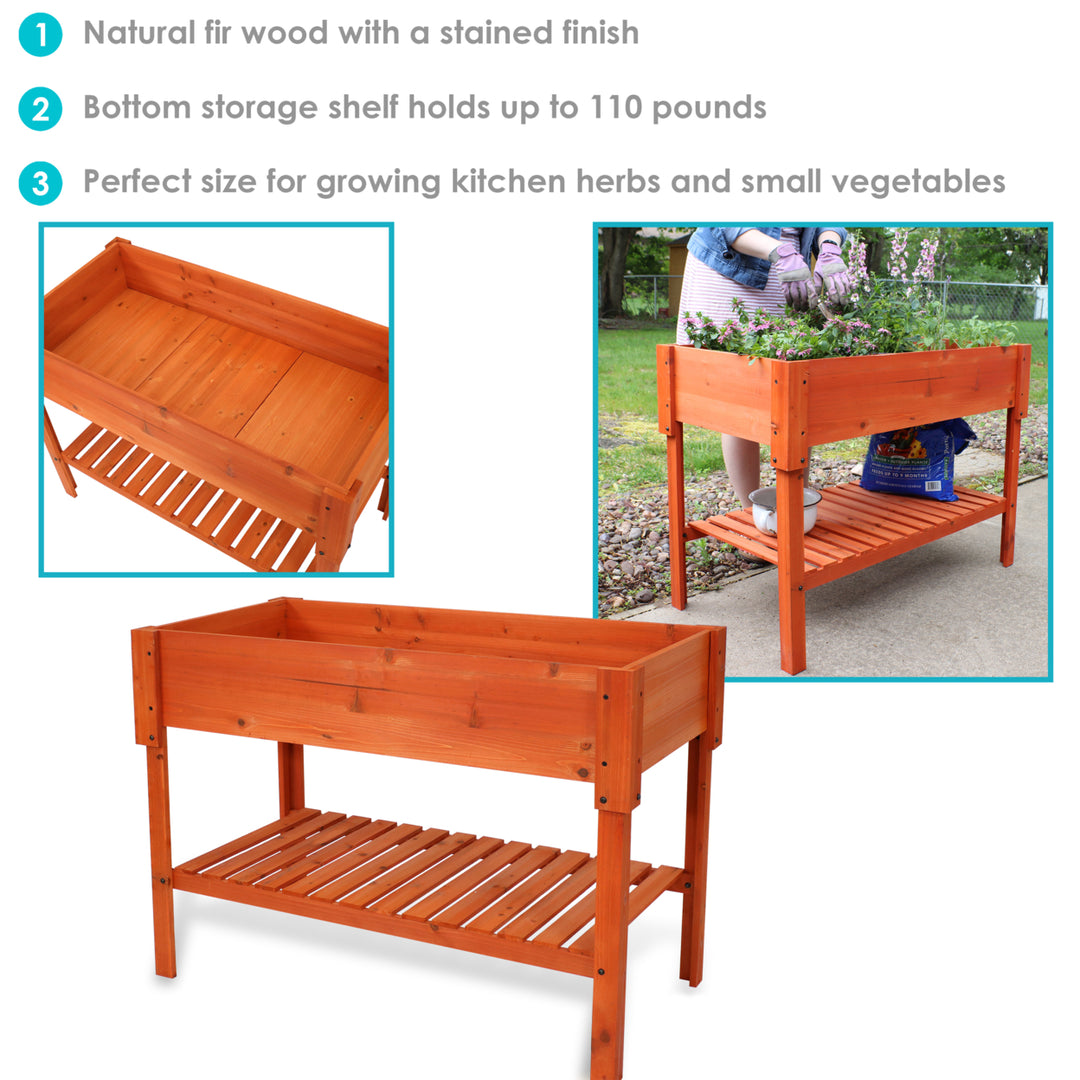 Sunnydaze Stained Wooden Raised Garden Bed Planter Box with Shelf - 42 in Image 2