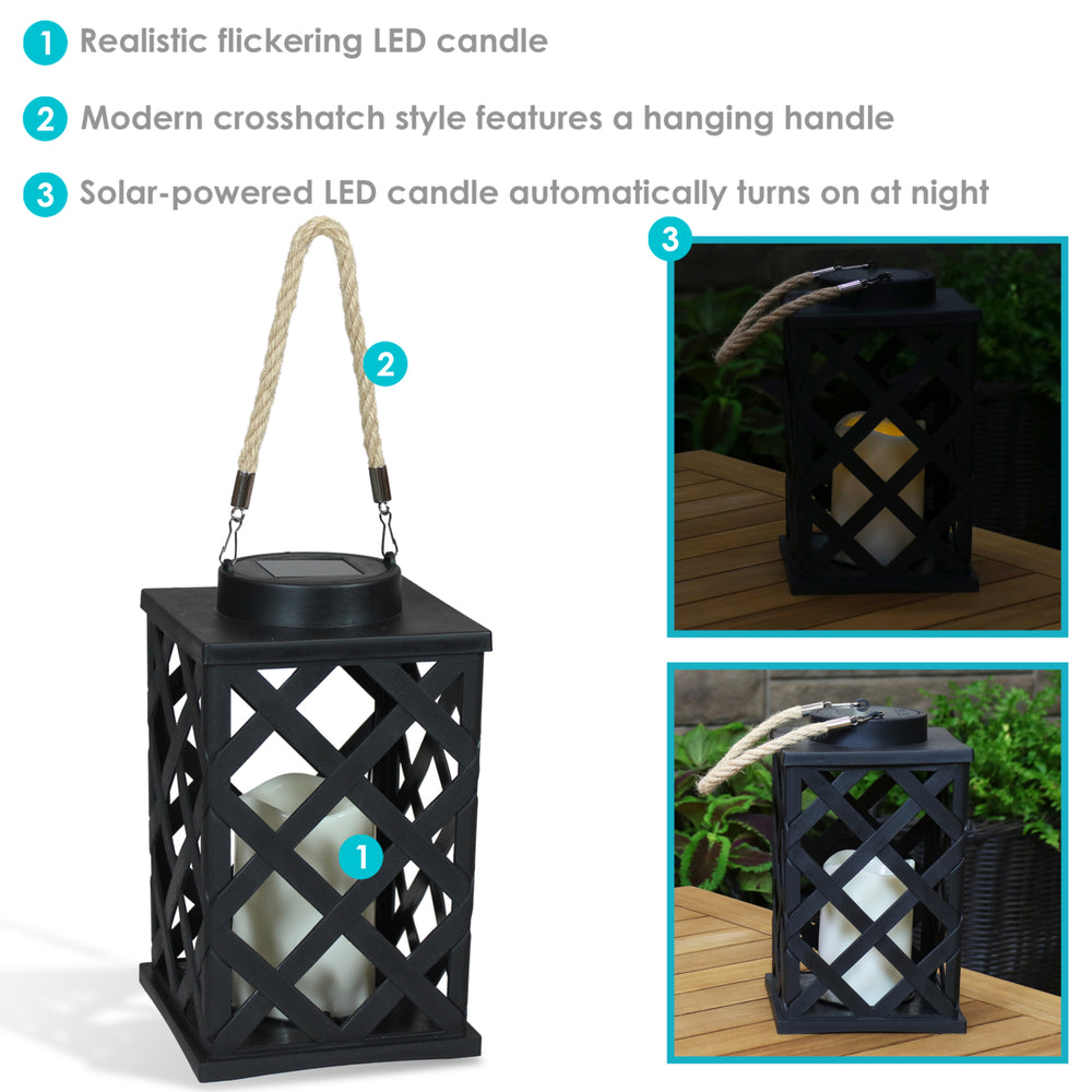 Sunnydaze Modern Crosshatch Outdoor Solar Lantern - 9 in - Black Image 2