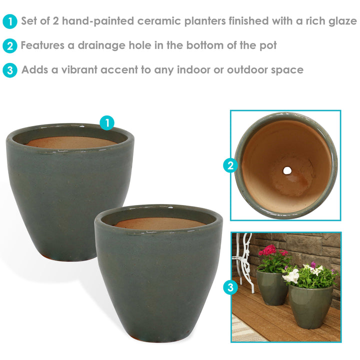 Sunnydaze 10 in Resort Glazed Ceramic Planter - Gray - Set of 2 Image 2