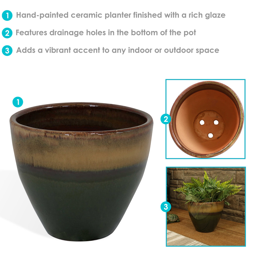 Sunnydaze 13 in Resort High-Fired Glaze Ceramic Planter - Forest Lake Green Image 2