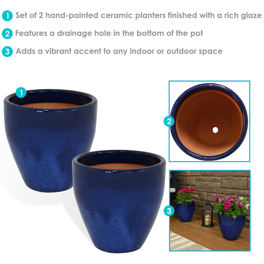 Sunnydaze 10 in Resort Glazed Ceramic Planter - Imperial Blue - Set of 2 Image 2