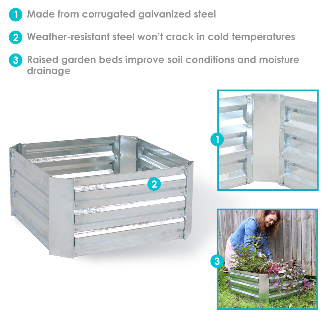 Sunnydaze Galvanized Steel Square Raised Garden Bed - 24 in - Silver Image 2